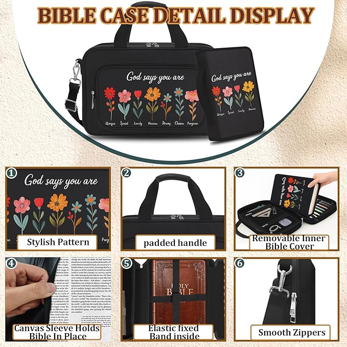Large Bible Bags for Women Organizer with Bible Cover Case, Bible Cover Study Supplies Bible Journaling Kit Book Carrying Case with Bible Highlighters Tabs, Christian Gift for Women Mom