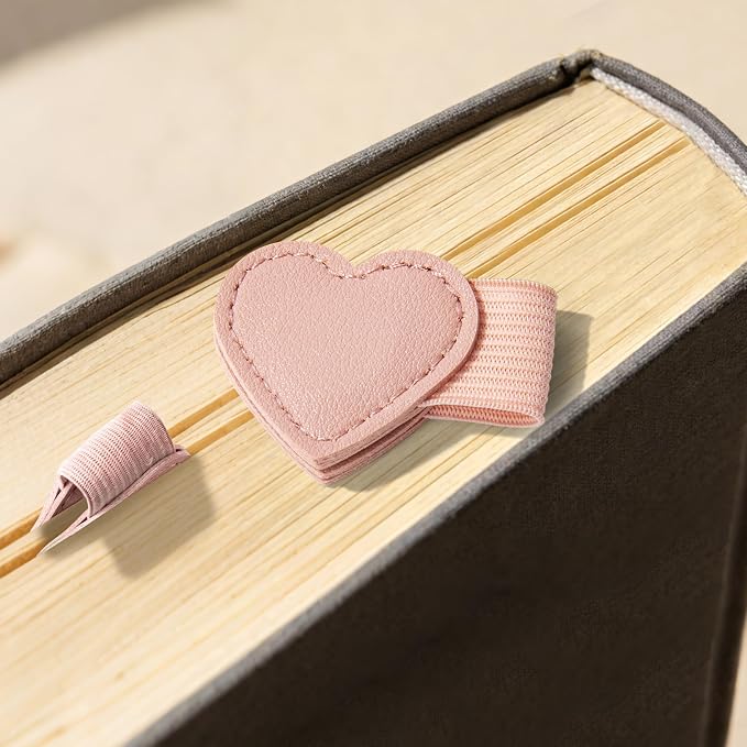 2Pcs Magnetic Leather Heart Bookmarks with Pen Holder, Cute Book Markers Clip with Gift Box, Reading Accessories for Book Lovers Women Teachers Students, Pink