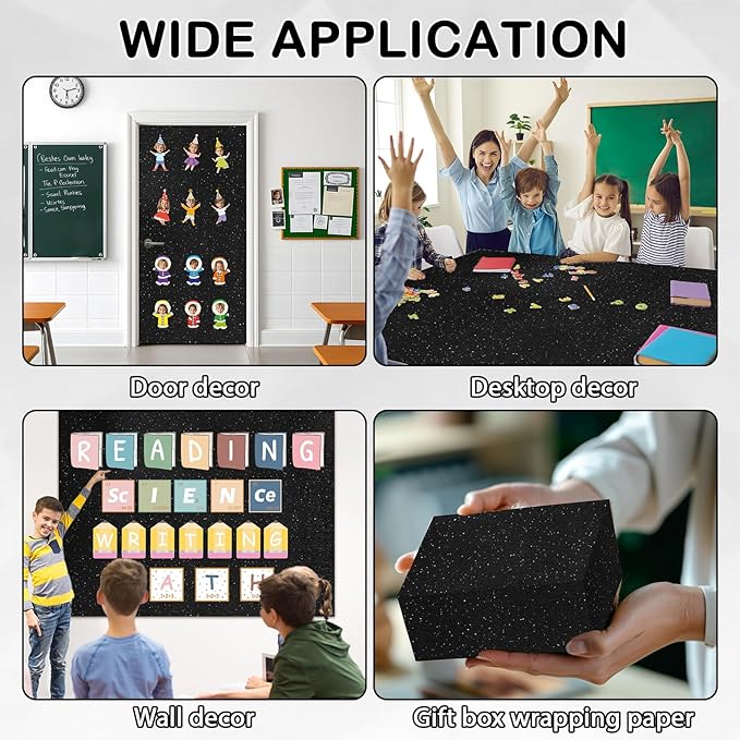 Qyeahkj 17in x 20ft Brushed Bulletin Board Paper Roll Bulletin Board Background Paper Fade Resistant Classroom Decoration Poster Art Craft Home Wall Education Decor Supplies Black