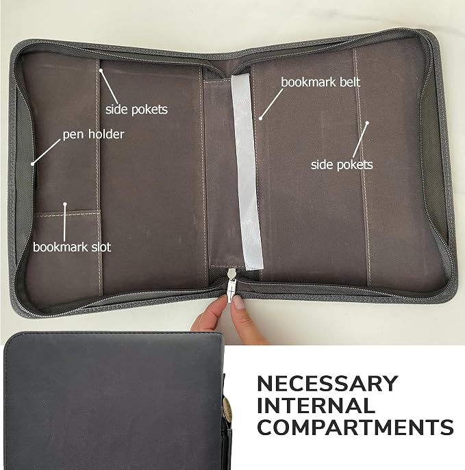 DEHITE Bible Cover Case for Men – Bible Carrying Case for Men – Grey Large Holder – Bag Fits Book 10.1 x 7 x 1.9 in – Pen Slots – Zippered Pocket – Premium Faux Leather – Christian Gift