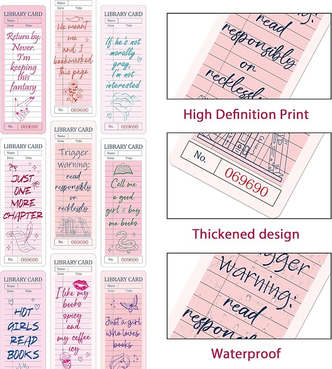 Spicy Library Card Bookmarks Bulk, 100 Pcs Smut Dark Romance Book Marks for Reading Women, Pink Bookish Page Markers for Book Club Reading Group Gifts Funny Dark Romance Merch