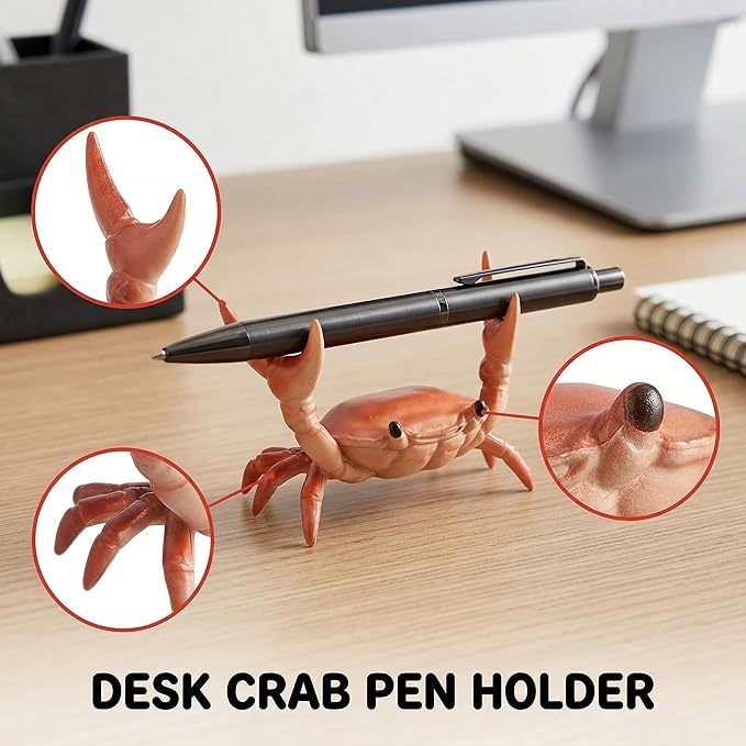 Crab Pen Holder for Desk - 2 PCs Crab Pen Holder, Creative Weightlifting Crab Pencil Stand Holder, Funny Desk Decor for Office Desks, Pencil Stand Holder, Cute Office Decor at Home, School, Studio