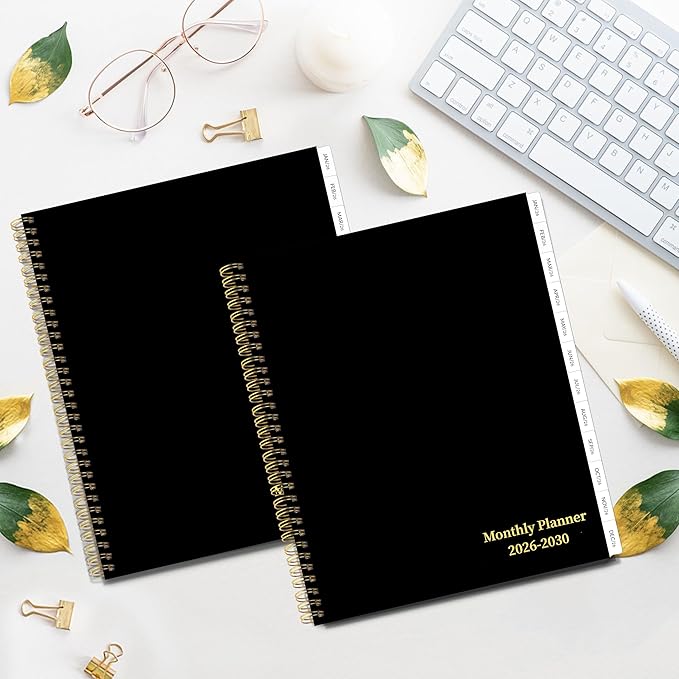 2026-2030 Monthly Planner, 5 Year Monthly Planner/Calendar 2026-2030, 60-Month Jan 2026 – Dec 2030, 9" x 11", Tabs, Double-Side Pocket, Holidays, Thick Paper - Black