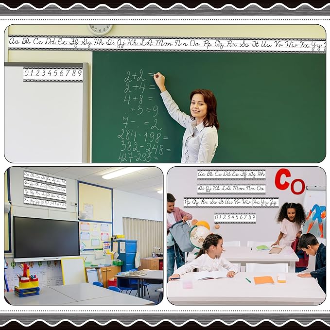 Set of 9 Cursive Writing Bulletin Board Cursive Alphabet Wall Strip for Teacher Supplies, Classroom Teaching Tool, Homeschooling, Kids Education(Simple)