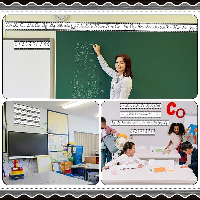 Set of 9 Cursive Writing Bulletin Board Cursive Alphabet Wall Strip for Teacher Supplies, Classroom Teaching Tool, Homeschooling, Kids Education(Rustic)