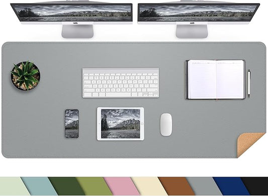 AFIING Cork Desk Mat 47" x 23.6", Dual-Sided Natural Cork & PU Leather Desk Pad, Non-Slip Waterproof Large Mouse Pad for Office, Home & Gaming (Light Grey)
