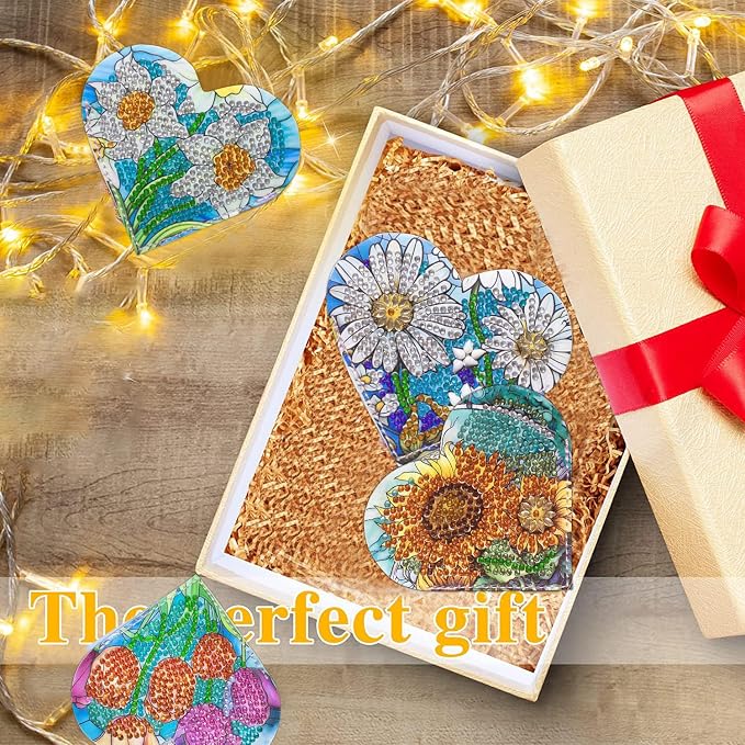 4 Pcs Diamond Painting Bookmark, DIY Corner Book Makers for Adults Book Lovers, Diamond Dot Art Beginners, Small Diamond Art Kits, Paint by Art Crafts Gift for Women Girls (Heart Flower)