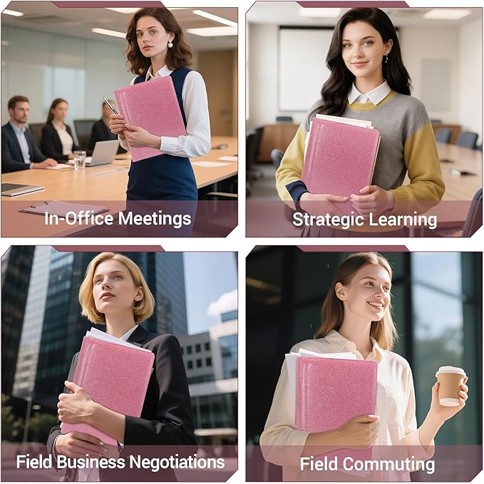 Professional Portfolio Binder, Faux Leather Padfolio for Resume, Note-Taking & Meetings, A4 Letter Writing Pad Holder for Women & Men, Pink