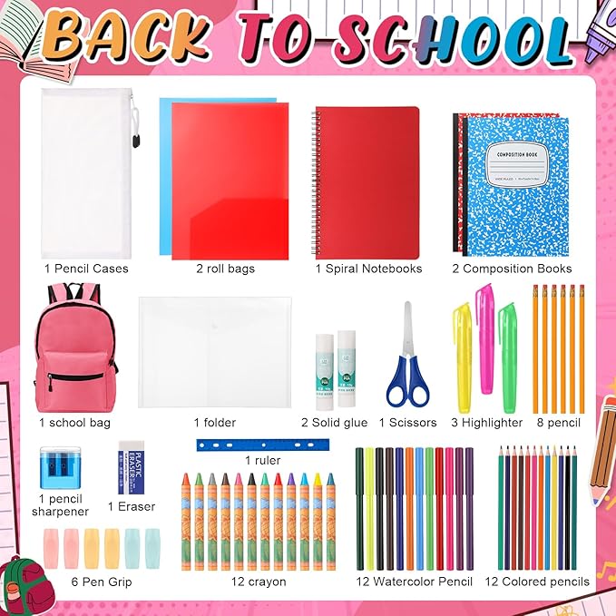 Gilprop 79 Pcs Christmas Gift Box for K-5 Elementary Middle Kit Bundle Bulk Essential for Operation Charity Xmas Gift(Pink)