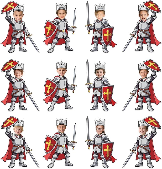 48 Set Medieval Knight Cutouts with Photo Space for Bulletin Board Decor Medieval DIY Photo Crafts Armor Knight Shield Paper Cut Outs for Castle Renaissance Home Chalkboard Wall Classroom Decors