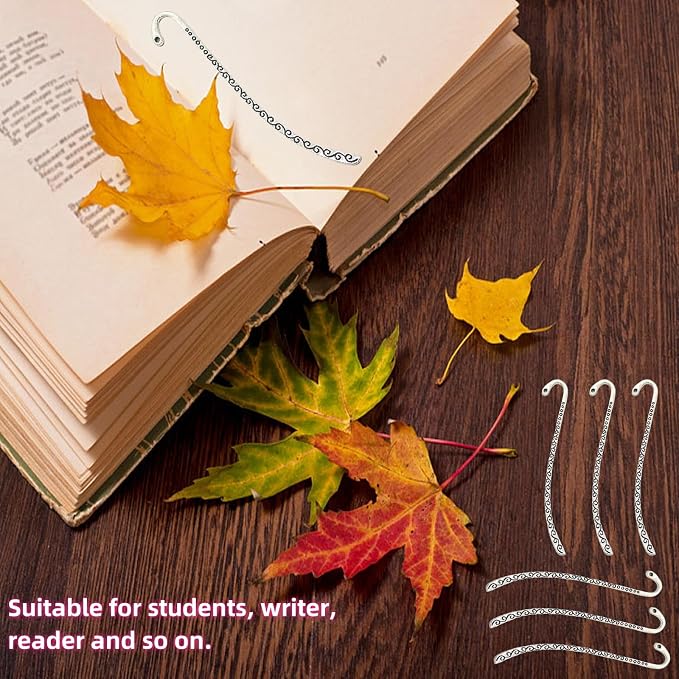 Generic 30 Pack Metal Bookmark - Silver Metal Bookmark Hairpin Hook Carved Antique Vintage with Loop Metal Book Markers Embossed Bookmarks, Jewelry Making Charms