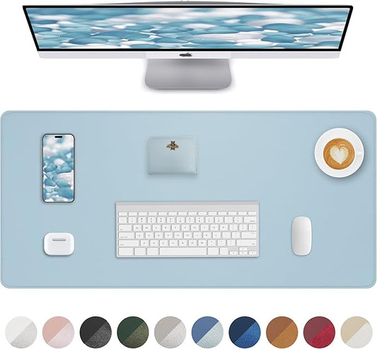 AFIING Desk Pad Protector 23.6" x 13.7" - Non-Slip Waterproof PU Leather Desk Mat for Mouse, Keyboard, Laptop, Office and Home Workspace (Light Blue)