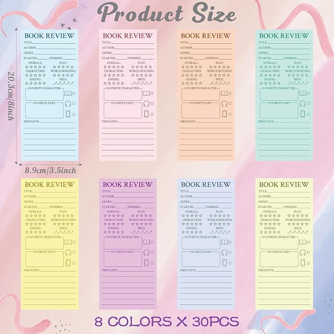 L1rabe Colorful Book Review Bookmarks - Back to School Gift 240Pcs Book Marker Reading Log Page Markers for Readers Bookish Bookworm Gift, Reading Page Tracker for Teachers Women to Review Tracker