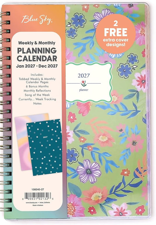 Blue Sky Gen Z 2027 Weekly and Monthly Planner Calendar, January 2027 - December 2027, 5" x 8", Flexible Interchangeable Cover, Durable Twin Wire Binding, Laminated Tabs, Storage Pocket, Monica