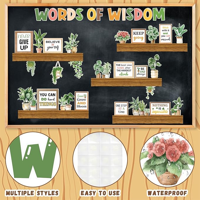 Plant Bookshelf Bulletin Board Set Motivational Flower Reading Bulletin Board Back to School Positive Eucalyptus Greenery Border Cutout Decor for School Wall Holiday Office Library Wall Door Supplies