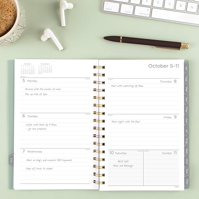 Mead 2027 Planner, Weekly & Monthly, 15-Month Oct-Dec, 5.5" x 8.5", Soft Grass (1806-200-27)