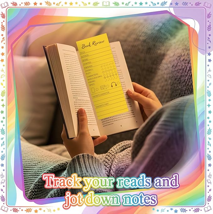 100 Pcs Colorful Book Review Bookmarks Book Marker Reading Log Bookish Gift for Readers Reading Page Markers to Review Tracker (Rainbow Color)