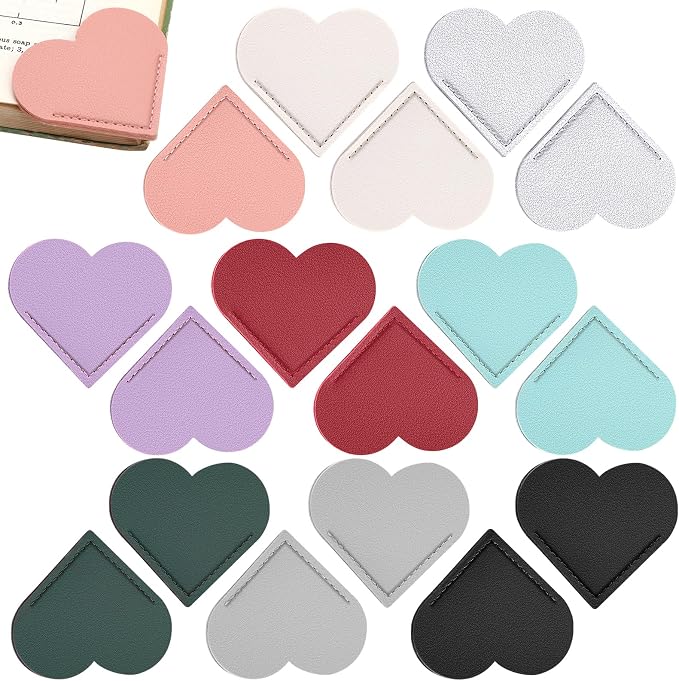 18 Pcs Leather Heart Bookmarks, Cute Heart Bookmark Corner, Bookmarks for Women, Book Marks for Teachers Students School Office Home Supplies