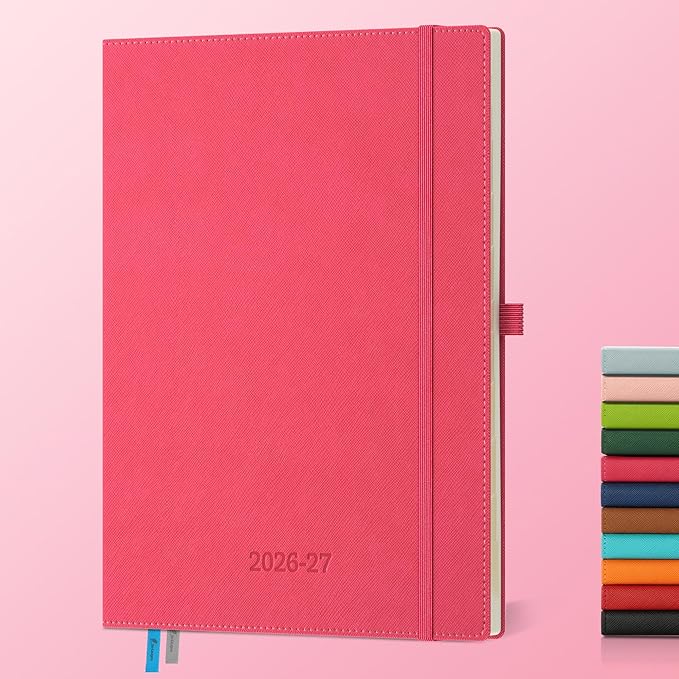 Weekly Monthly 2026-2027 Planner (July 26-Dec 27),11.5"x8.5",18 Months Agenda Plan with Month Tabs & Pocket,Expenses/Note Pages, Academic Calendar with Vegan Leather Cover,Rose Red