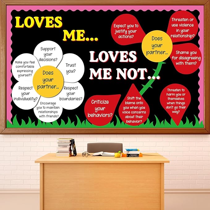 Valentine's Day Bulletin Board Valentine Classroom Decorations Healthy Relationship Cutouts with Borders DIY Floral Bulletin Board Set for Craft Projects School Home Office Wedding Wall Decor