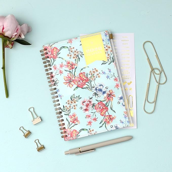 Blue Sky Day Designer 2026 Weekly and Monthly Planner Calendar, January 2026 - December 2026, 5" x 8", Flexible Cover With Zip Pouch, Durable Twin Wire Binding, Storage Pocket, Includes Stickers, Tulip Garden Mint