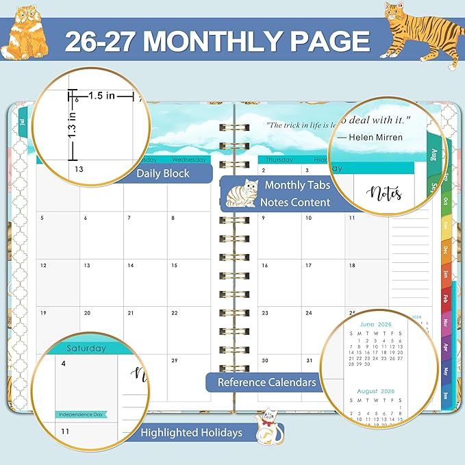 Planner 2026-2027 - 2026-2027 Cats Planner Weekly and Monthly, July 2026 - June 2027, 6.4"x 8.5", Cute Planners with Elastic Closure, Inner Pocket - Cats
