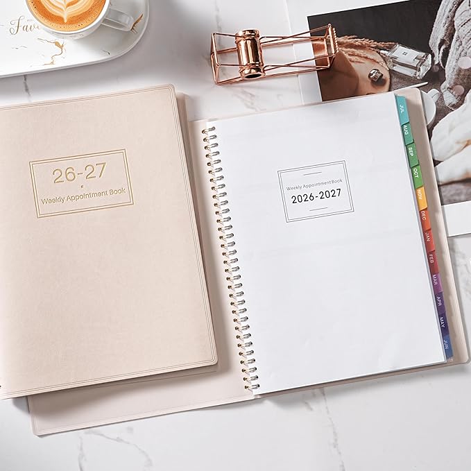 Appointment Book 2026-2027 - Daily Hourly Planner 2026-2027, July 2026 - June 2027, 8.5" x 11", 26-27 Weekly Appointment Planner with 15-Minute Interval, Flexible Soft Cover, Colorful Tabs - Off-White
