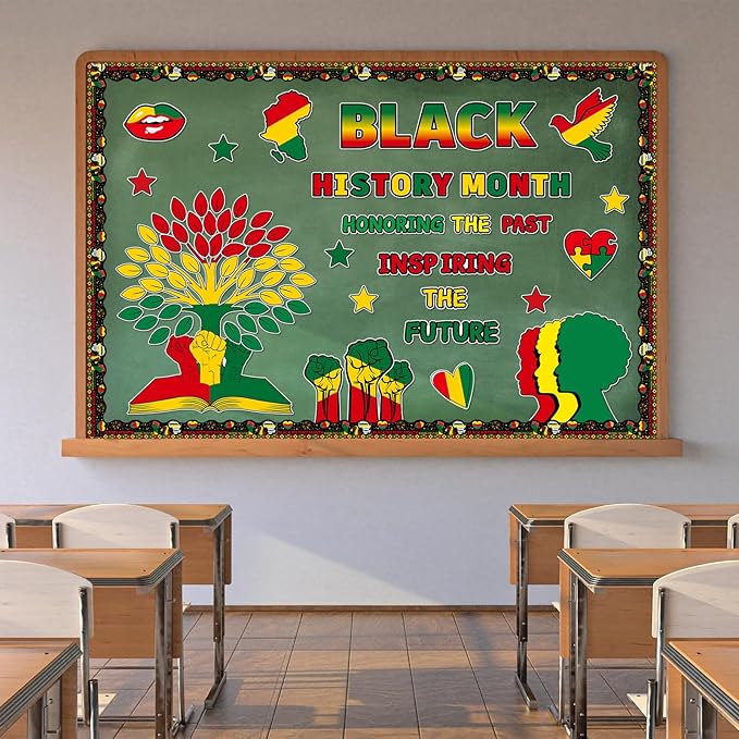 133PCS Black History Month Tree Bulletin Board Set Decorations African American Cutouts Borders with Glue Points for Wall Door Chalkboard Craft School Home Supplies