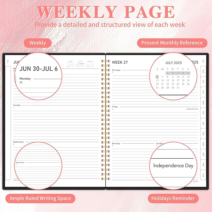Academic Planner 2026, 8.5" x 11" Weekly & Monthly Calendar from Jan 2026 - June 2026, 6 Month Daily Planner with Tabs Elastic Closure, Ample Writing Space, Perfect for Office, Home and School