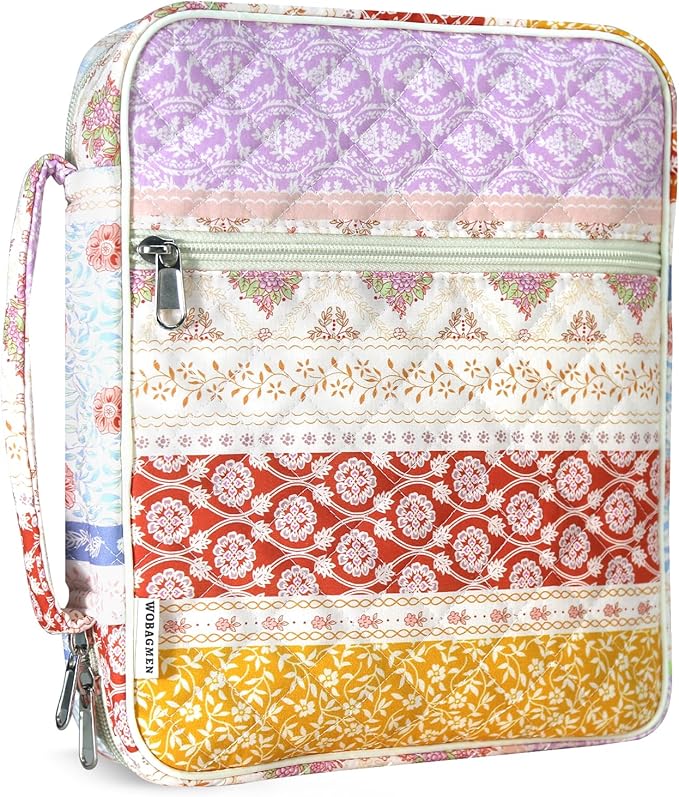 WOBAGMEN Bible Cover Case for Women,Large Bible Tote Bags Organizer Quilted Carrying Case for Girls,Bible Study Supplies Accessories Christian Gifts for Women (Yellow Floral, M)