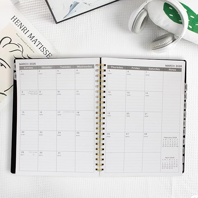 Sonjade Planner 2026 Daily & Weekly & Monthly, Spiral Bound, Academic Schedule Planners, Work Business Life Goal Calendar Planner, Appointment Book, Organiser Notebook, Black with Gold Design, 9 x 11.6 Inch, Black