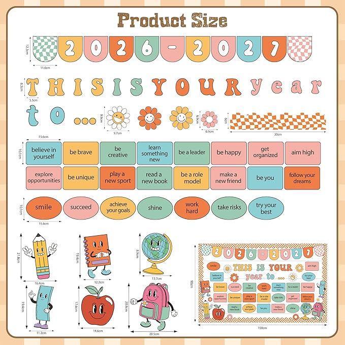 This is Your Year Bulletin Board Set Classroom Decoration Hippie Retro New Year Bulletin Board Set Welcome Back to School Theme Cutouts for School Office Chalkboard Wall Learning Activities Decoration