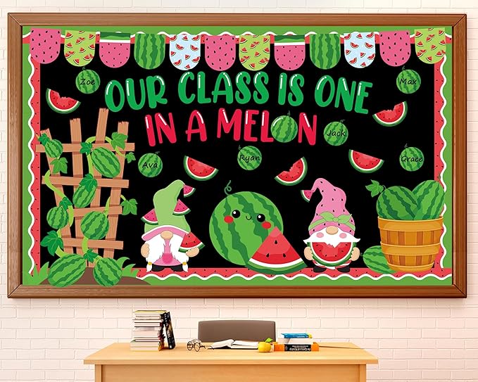 gisgfim Summer Watermelon Bulletin Board Decorations Set Our Class is One in a Melon Classroom Paper Cutouts Welcome Back to School Melon Gnome Bulletin Board Decor for Summer Door Chalkboard Wall