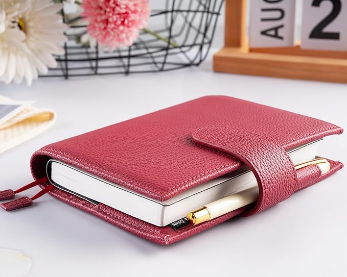 A6 Genuine Leather Techo Notebook Cover Compatible with Hobonichi Original Stalogy Midori MD with 5 Card Slots Pen Loop Bookmarks Back Pocket