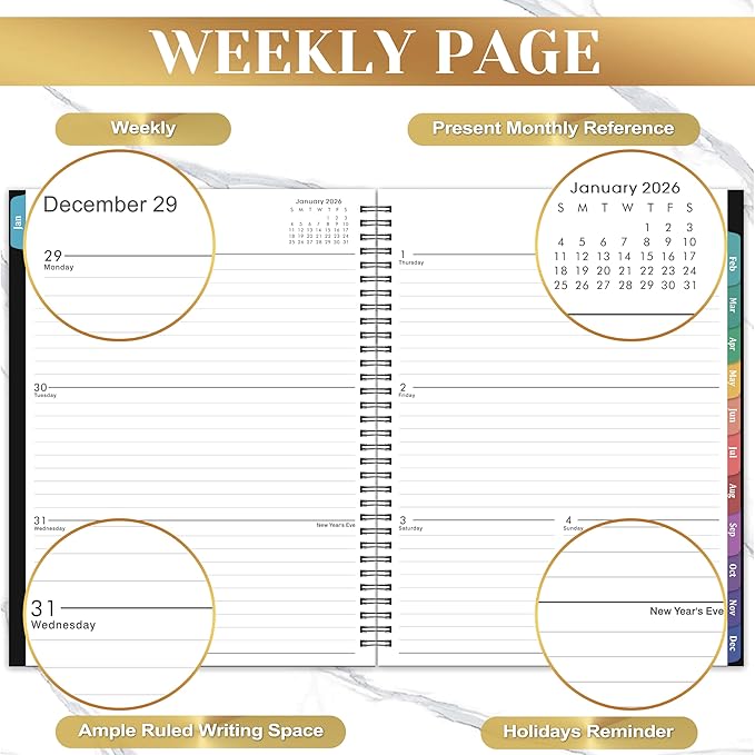 2026 Planner - Planner 2026 Weekly and Monthly, Jan 2026 - Dec2026, 9" x 11", 26 Planner Weekly and Monthly, 26 Calendar Planners with Colorful Tabs, Pocket - Black