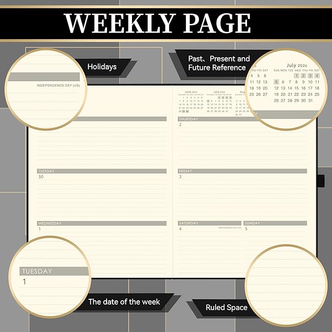 2026-2027 Planner - Weekly and Monthly Planner 2026-2027, Jul.2026 - Jun.2027, 9" x 11", 26-27 Calendar Planner with Inner Pocket + Bookmarks+ Leather Hardcover, Black