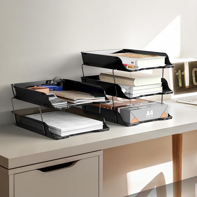 Simple Houseware 3-Tier Stackable Document Letter Tray Paper Organizer - Desk Organizer for A4/Letter Size Documents, File Sorter, Paper Holder, Office Desktop File Storage, Black