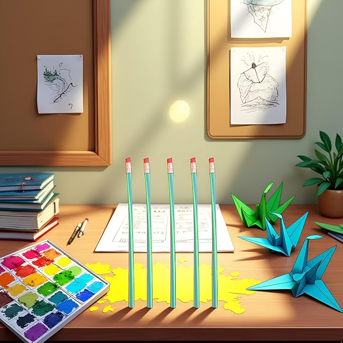 5 Pcs Green School Supplies Colorful Magic Bendy Flexible Soft Pencils Pen with Eraser Study Gift Woodcase Lead Pencils