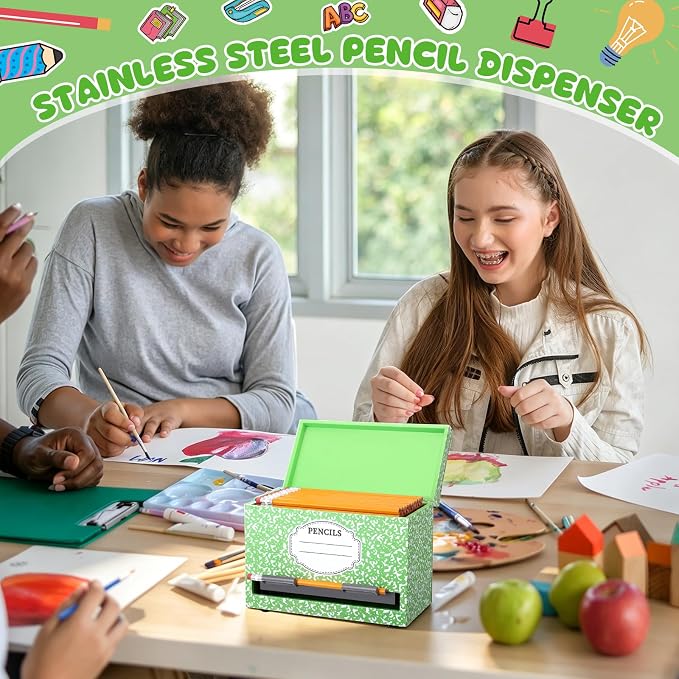 Yalikop 1 Pc Wooden Pencil Dispenser for Classroom Pastel Wood Pencils Holder for up to 200 Pencils Reusable Straw Dispenser for Home Office Teachers Supplies Storage (Notebook,Green)