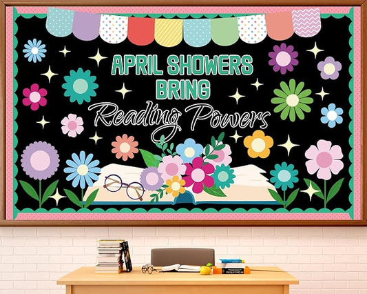 April Showers Bring May Flowers Bulletin Board Decorations Set Spring Reading Classroom Decoration April Floral Bulletin Board Spring Floral Cutout for Back to School Office Home Chalkboard Wall Decor