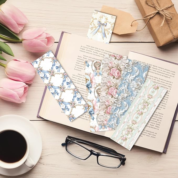 Coquette Aesthetic Bookmarks Gifts, 100 Pcs Vintage Paper Book Marks, Double-Sided Matte Laminated Floral & Bow Designs, Cute Reading Accessories for Women and Book Lovers