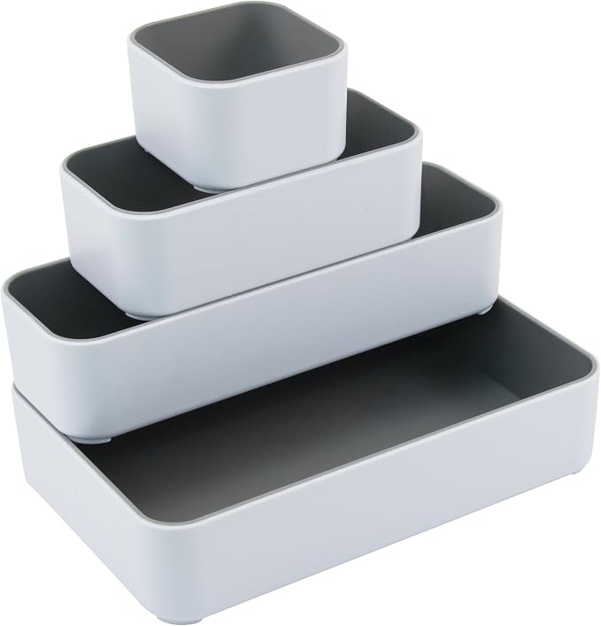 Fusion Advantus Stacking Bins, 4 Compartments, Plastic, 12.1 x 9.1 x 2.2, White/Gray, 4 Pieces