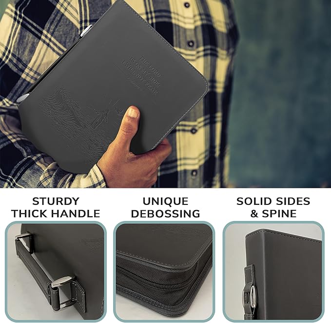 DEHITE Bible Cover Case for Men and Women – Leather Bible Carrying Bag – Pen Slots – Zippered Pocket – Premium Faux Leather