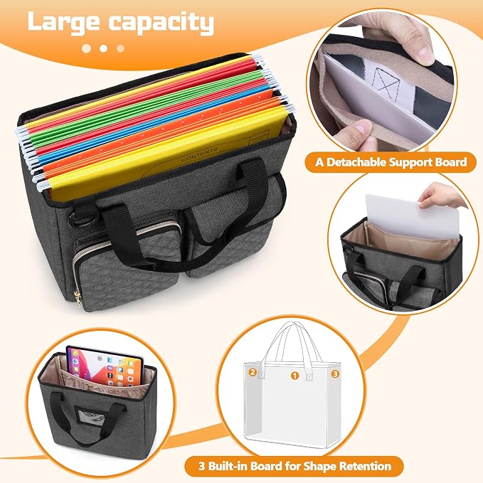 LUXJA Vertical File Organizer for Letter Size Hanging File Folder, Portable Document Organizer with Tablet Pocket (Up to 12.9 in), Bag Only, Gray