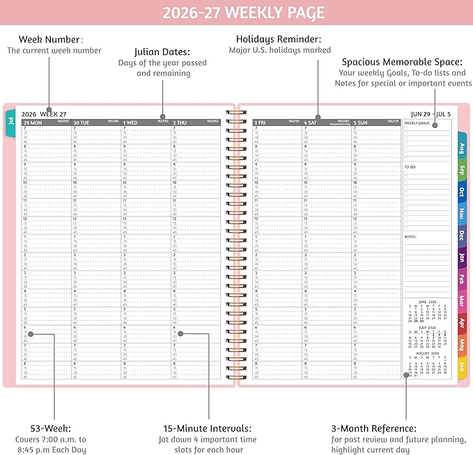 Appointment Book 2026-2027 - Appointment Planner with Weekly ＆ Monthly Spread, Jul 2026 - Jun 2027, 8.5’’ x 10.5’’, Large, 15 Minute Increments, 2026-2027 Daily Planner with Pockets, Tabs, thick paper