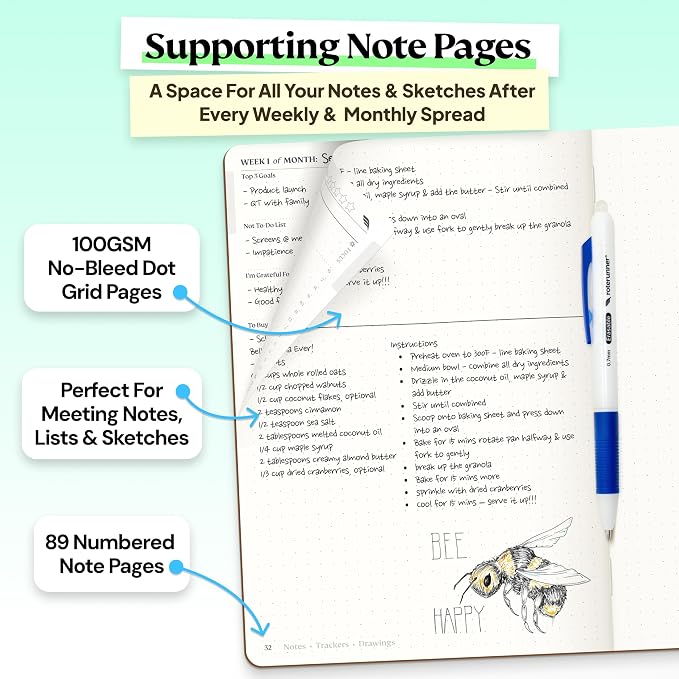 Roterunner Purpose Planner Notebook A5 5.8”x8.3” Undated 2026 Daily Weekly and Monthly Productivity Goal Setting Tool for Work Home ADHD Planner for Adults Self Care Journal (Tan Softcover)