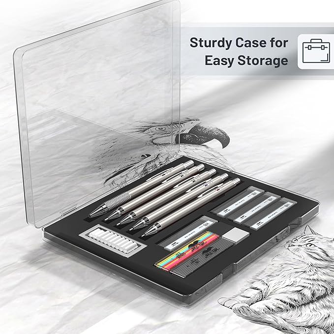 Mr. Pen- Metal Mechanical Pencil Set with Lead and Eraser Refills, 5 Sizes, 0.3, 0.5, 0.7, 0.9, 2mm, Drafting, Sketching, Architecture, Drawing Metal Mechanical Pencils