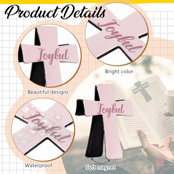 Resurhang 48 Pcs Magnetic Bookmarks Christian Cross Magnetic Page Markers Religious Bible Verses Bookmarks for Mother's Day Women Student Church Study Group Graduation Coworker Team (Morandi)