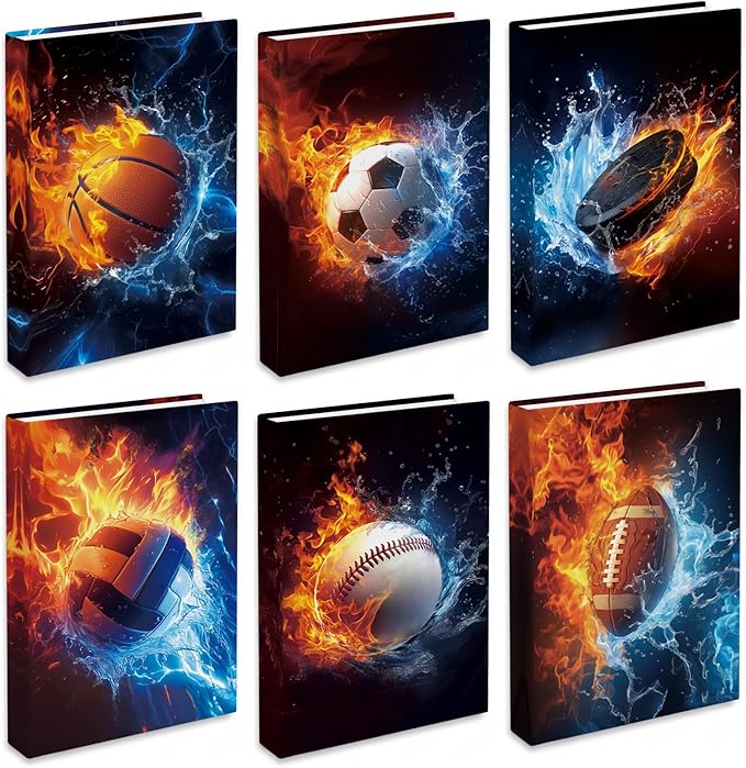 6 Pack Stretchable Book Covers, Jumbo Book Covers for Paperbacks Hardcover Books up to 9 x 11 Inches, Reusable Washable Protective Fabric Books Sleeves, Ball Games