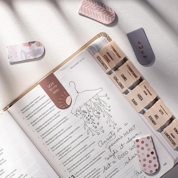 DiverseBee Magnetic Bible Bookmarks - 5 Pack Magnetic Book Marks for Reading Women and Men, Page Markers, Bible Study Supplies and Christian Gifts, Bible Accessories (Light)